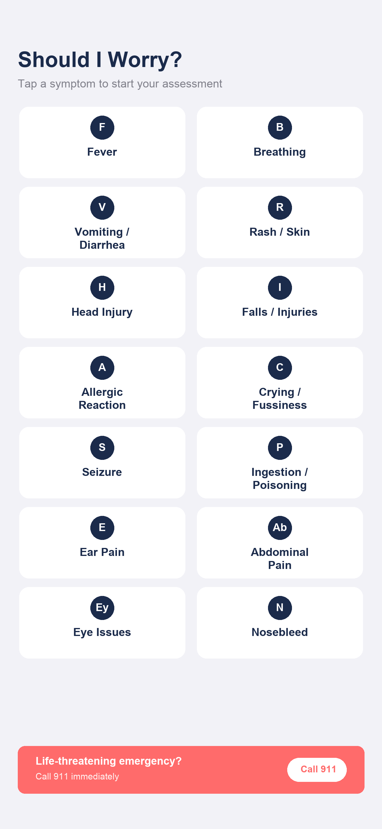 Should I Worry? App Home Screen